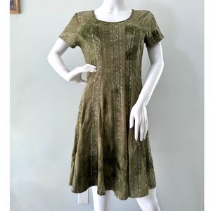 Vintage Y2k Boho Olive Green Dress with Sequins Festival Style Size Medium